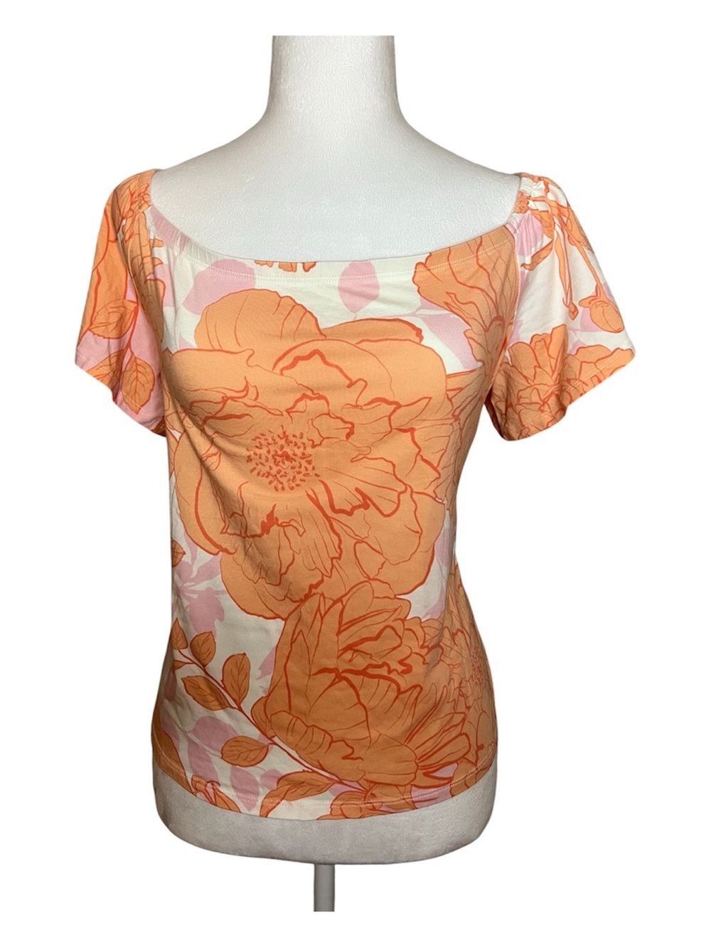 Guess Peach and White Floral Off-Shoulder Crop Top